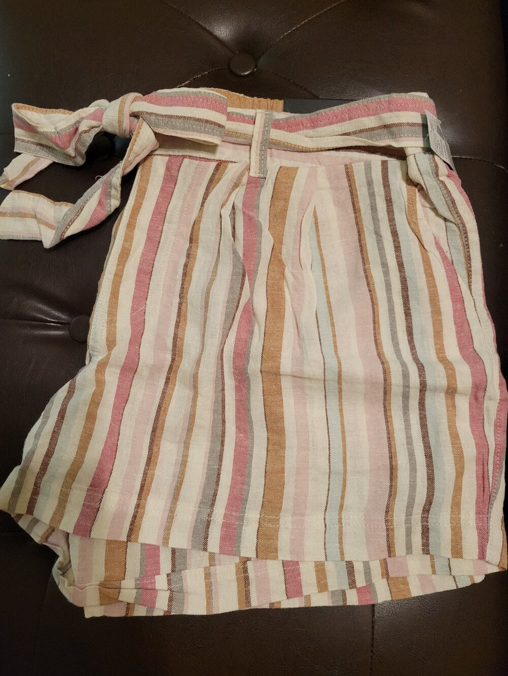 Maurices Striped Tie-Waist Mini Skirt in Pink, Tan & Cream